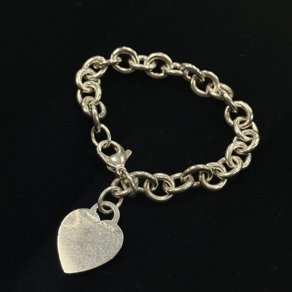 Tiffany & Co. Sterling Silver 925 Heart Tag Charm Rolo Link Bracelet - Picture 3 of 5
